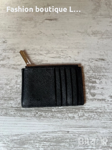 Дамски черен кардхоулдър с джоб с цип за книжни пари и стотинки 🖤