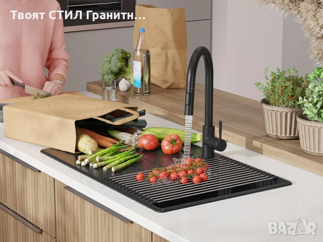 Графит кухненска гранитна мивка Копенхаген 780х500 Top 45