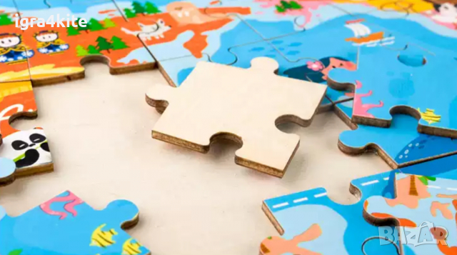 Дървен пъзел Морски Свят - Карта на света в рамка, снимка 6 - Игри и пъзели - 36512126