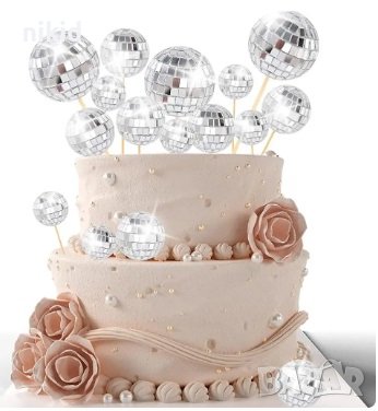 Лазер Диско топка топки топер на клечка за украса декор на торта  