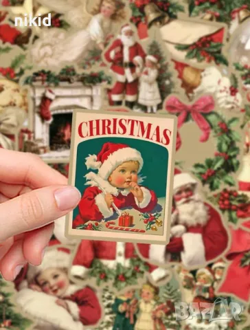 50 бр прозрачни коледни весели самозалепващи лепенки стикери за украса декор картонена торта и др, снимка 3 - Други - 48631346