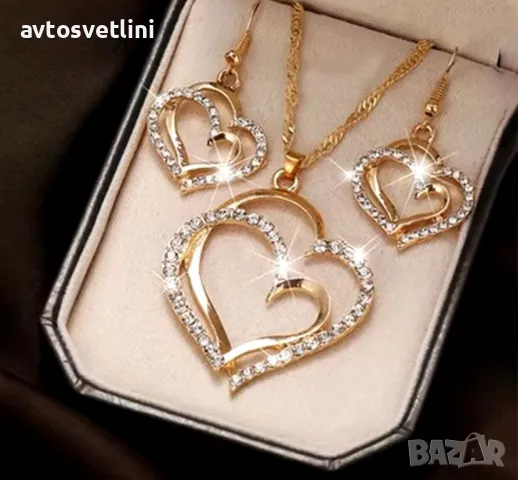 Луксозен 3-частен комплект бижута във форма на сърце, снимка 5 - Колиета, медальони, синджири - 48044928