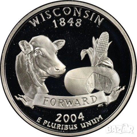 ¼ долар, 2004 Куотър Щат Уисконсин, снимка 2 - Нумизматика и бонистика - 53603915