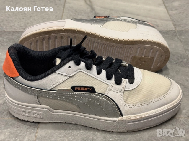 Мъжки кожени спортни обувки Puma CA Pro Techstile с мрежести зони, Бял, Оранжев, Сребрист, 10.5, снимка 2 - Ежедневни обувки - 52103229