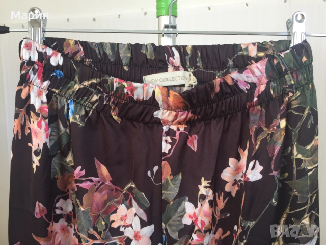 С размер Нов Италиански Дамски Летен Панталон New Collection Pink Широк Флорален Черен Цветен Шарен, снимка 7 - Панталони - 51823643