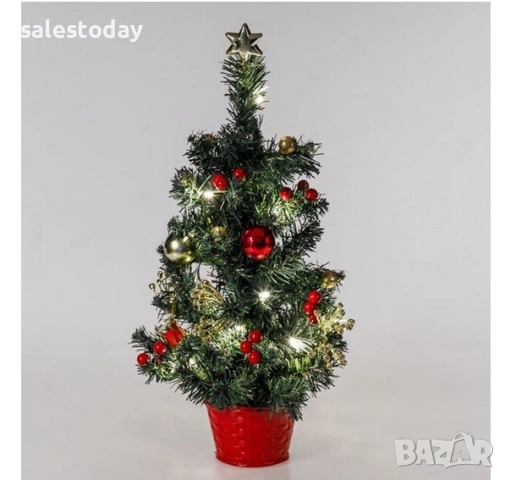 Елха с червени топки и подаръци, Декоративна светеща елхичка с 20 LED лапички, 50см, снимка 2 - Декорация за дома - 52373527