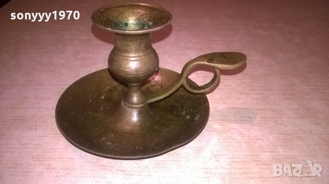 свещник-мед/месинг-внос франция-13х8см, снимка 2 - Антикварни и старинни предмети - 26802981