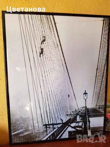 Картина Бруклински мост: черно-бял мотив със стъкло , снимка 3 - Картини - 27631620