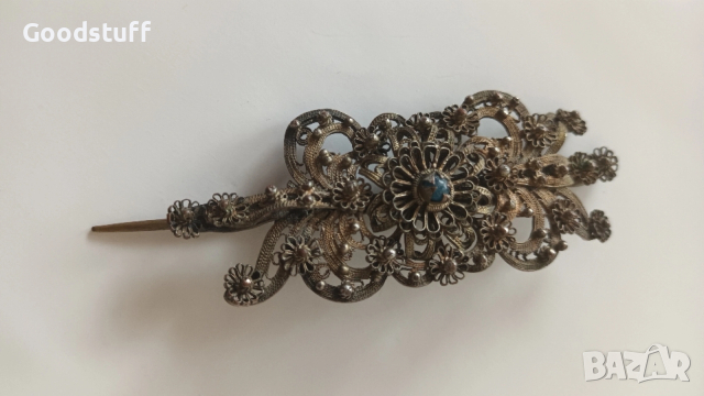 Възрожденска игла,накит,сребро,филигран,носия19в,бабин чеиз , снимка 5 - Антикварни и старинни предмети - 53466938