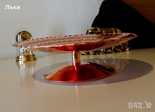 Медна фруктиера 2 кг.,меден поднос за торта. , снимка 3 - Антикварни и старинни предмети - 26313628