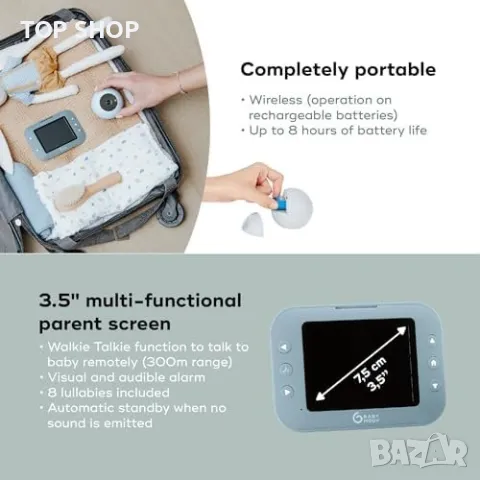 Нов Babymoov Безжичен Бебефон с камера 3.5 Инча Екран, 300м Обхват, снимка 6 - Бебефони - 49217113