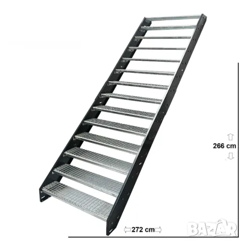 Премиум решетъчни стоманена стълба поцинкована 266cm, снимка 1