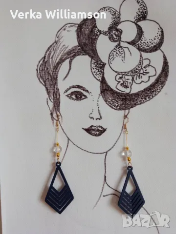  Тъмно сини обици от дърво модел 6, снимка 3 - Обеци - 48331223