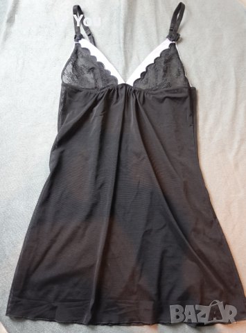 S черна тюлена нощничка с дантелени меки чашки, снимка 1