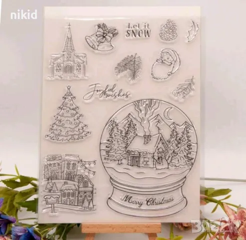 Преспапие Коледна топка елха коледен голям силиконов гумен печат декор бисквитки фондан Scrapbooking