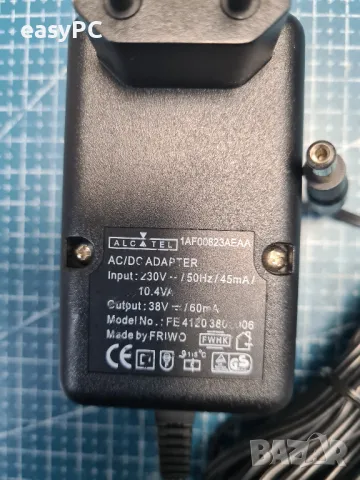 Оригинален захранващ адаптер ALCATEL 1AF00823AEAA FRIWO FE4120380 38V 60mA, снимка 2 - Друга електроника - 48444243