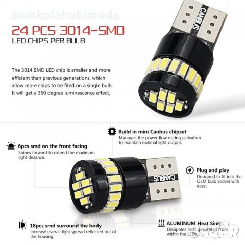 Canbus 24-SMD 3014 LED No error FREE T10, W5W, снимка 8 - Аксесоари и консумативи - 27660233