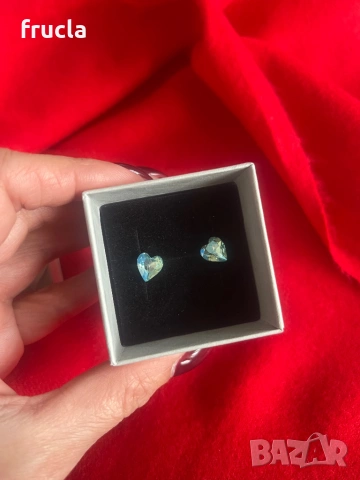 Сребърни Обеци Синьо Сърце, снимка 3 - Обеци - 53305056