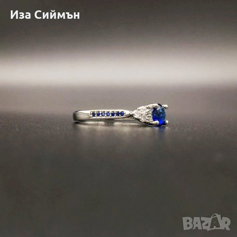 Сребърен пръстен със син сапфир, снимка 4 - Пръстени - 34907350