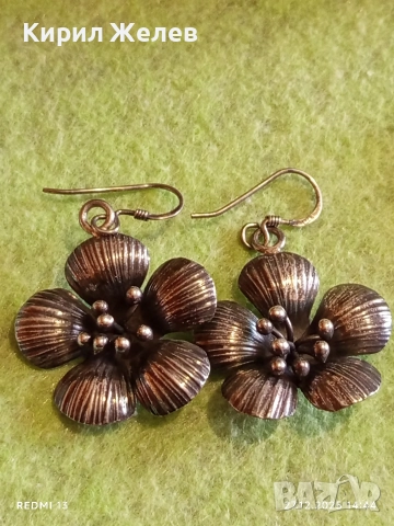 Винтидж сребърни обеци с флорален мотив майстоска ръчна изработка 51106, снимка 9 - Обеци - 52912424