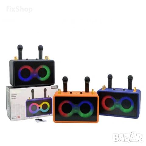 M4403 Караоке Bluetooth Тонколона с 2 Микрофона (Черен), 35W, RGB Осветление, Преносима, Поддръжка B, снимка 2 - Тонколони - 53048274