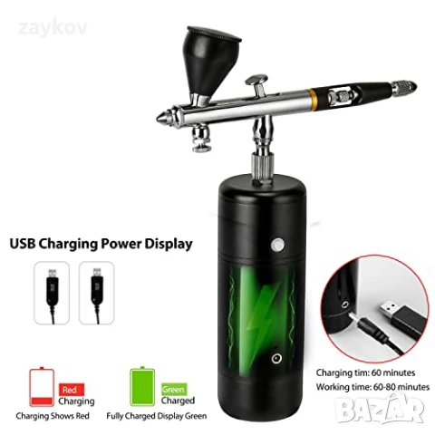 Комплект компресорен аерограф, мини преносим безжичен акумулаторен комплект аерограф, снимка 4 - Компресори - 51368669