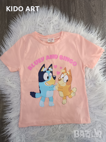 Тениска Блуи и Бинго цвят - праскова, снимка 2 - Детски тениски и потници - 44845528