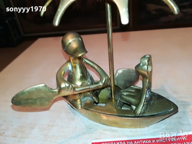 мед/месинг лодка с пате и жабок-внос англия 0905221417, снимка 2 - Антикварни и старинни предмети - 36703095