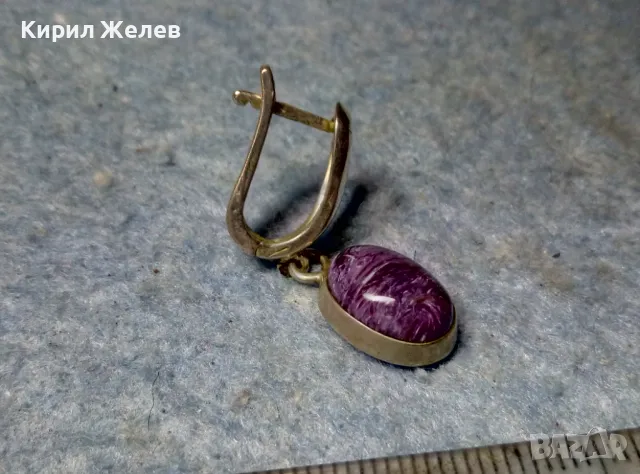 СТАРА ПОСРЕБРЕНА РЕТРО АРТ СТИЛ СКЪПОЦЕННА ОБЕЦА с ШЛИФОВАН АМЕТИСТ 47937, снимка 9 - Обеци - 49001779