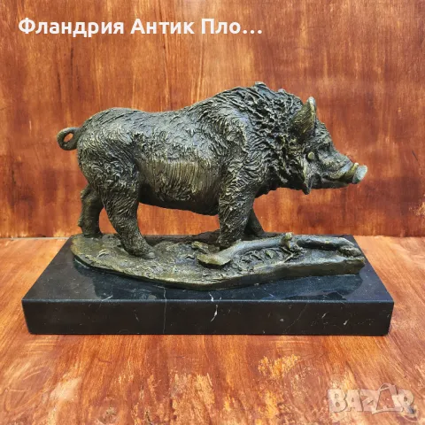 Бронзова скулптура на глиган върху мраморна основа, снимка 2 - Статуетки - 49648273