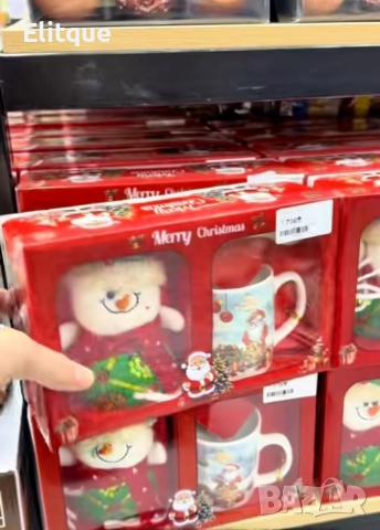 Празничен подаръчен комплект с чаша, лъжичка и снежен човек – готов за подаряване