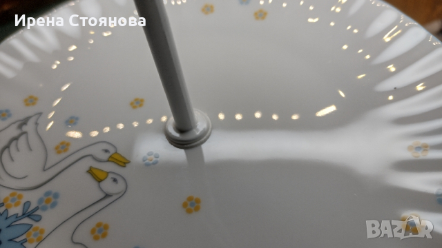 Поднос за сервиране на сладки с две нива. Чинии с декор гъски Wunsiedel Bavaria 1970 г., снимка 7 - Форми - 44846202