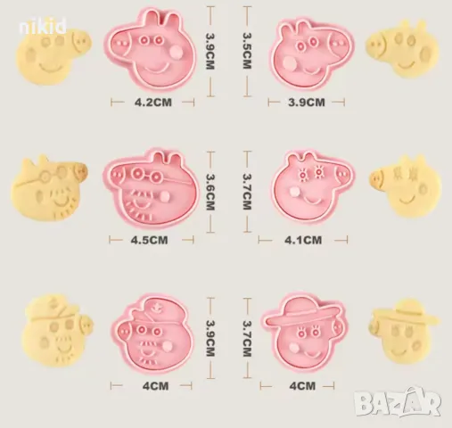 6 бр Пепа Пиг Пеппа Peppa Pig глава пластмасови разглобяеми резци форми фондан форма бисквитки резец, снимка 2 - Форми - 49092484