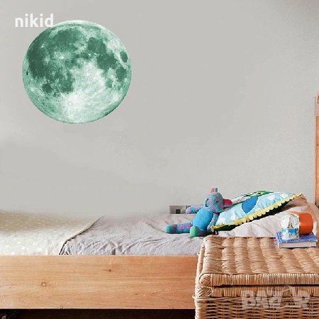 Луна светеща флуоресцентна неонов самозалепващ стикер за таван стена