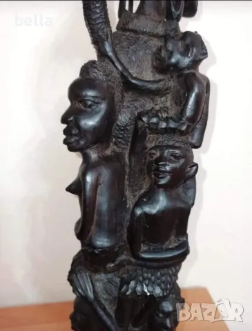 Африканска  фигурална скулптура-Дървото на живота,10  фигури черно африканско дърво абанос , снимка 8 - Антикварни и старинни предмети - 47365178
