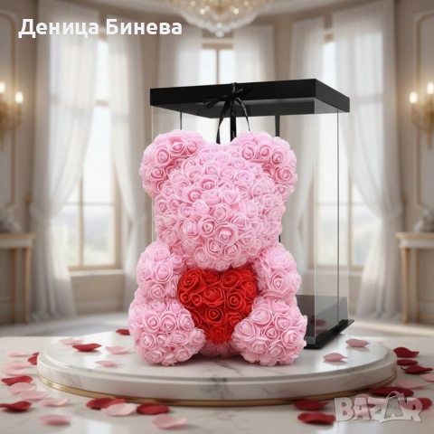Мече от рози, 25см с подаръчна кутия в 3 цвята, снимка 7 - Подаръци за жени - 53060344