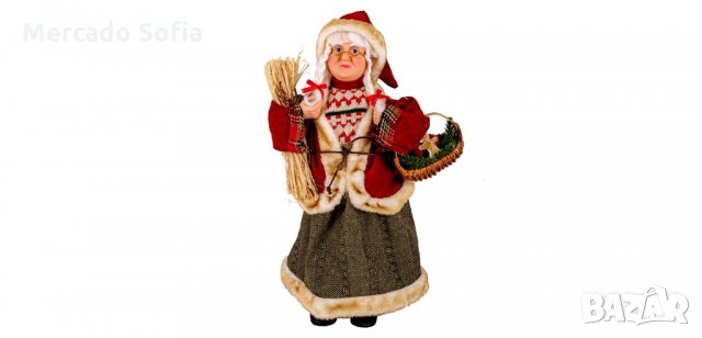 Коледна декоративна фигура Баба Коледа с кошница, 45см 