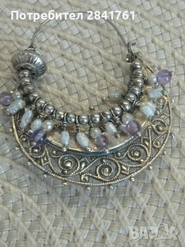 Старинни сребърни италиански обеци с перли и аметисти, снимка 2 - Обеци - 44110370