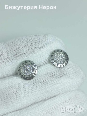 Сребърни обеци Пандора с циркони на щифт, снимка 1 - Обеци - 43048805