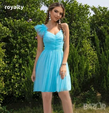 Дамска синя рокля от тюл