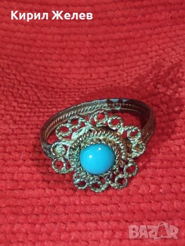 ВЪЗРОЖДЕНСКИ СРЕБЪРЕН ТЮРКОАЗЕН ФИЛИГРАНЕН ПРЪСТЕН САЧАН СРЕБРО КУЮМДЖИЙСКА РЪЧНА ИЗРАБОТКА 25118
