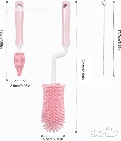 Комплект 2 броя силиконови четки за бебешки шишета и 1 брой метална, снимка 7 - Хигиенни препарати - 43092654