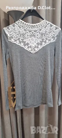 Рипсена блузка с дантела, снимка 3 - Блузи с дълъг ръкав и пуловери - 38230217