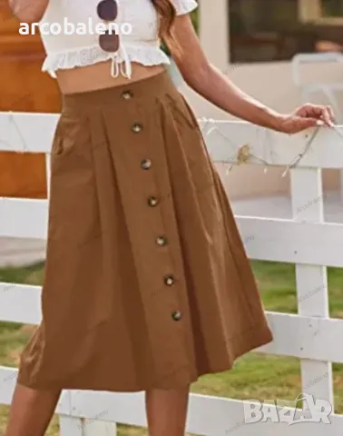 Ежедневна дамска пола с копчета и висока талия, 5цвята , снимка 6 - Поли - 48996172