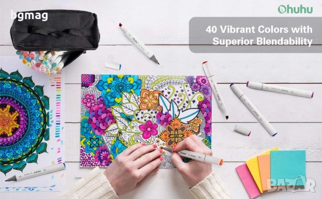Ohuhu Oahu Art Markers Set-перманентни маркери, комплект 40 цвята, снимка 12 - Ученически пособия, канцеларски материали - 52183685