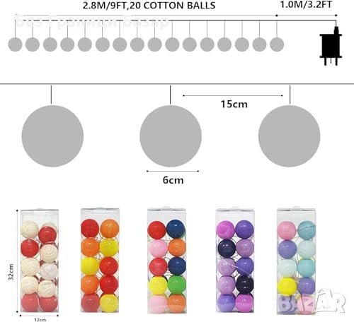 Нови Топки 20 LED Феерични Светлини с Дистанционно Управление Топки Украса Коледа, снимка 4 - Други - 43266023