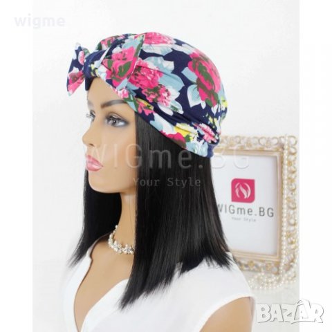 Тюрбан за коса с пандела на цветя тъмносин, снимка 3 - Аксесоари за коса - 33650392