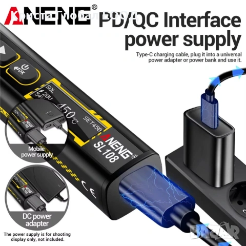 Смарт поялник ANENG SL108 – 96W, T12 човка, PD/QC бързо зареждане, снимка 3 - Други инструменти - 53390129