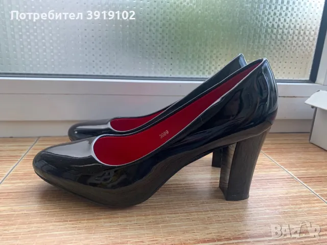 Черни дамски обувки на ток, снимка 2 - Дамски елегантни обувки - 47382076