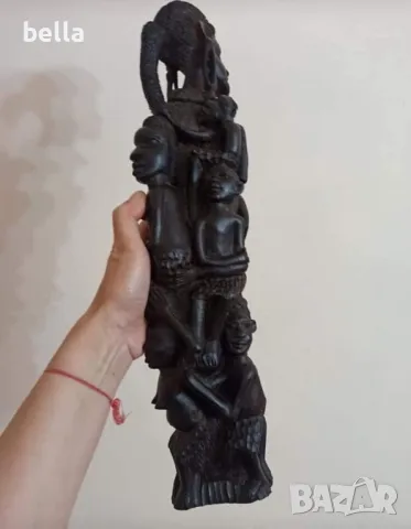 Африканска  фигурална скулптура-Дървото на живота,10  фигури черно африканско дърво абанос , снимка 7 - Антикварни и старинни предмети - 47365178